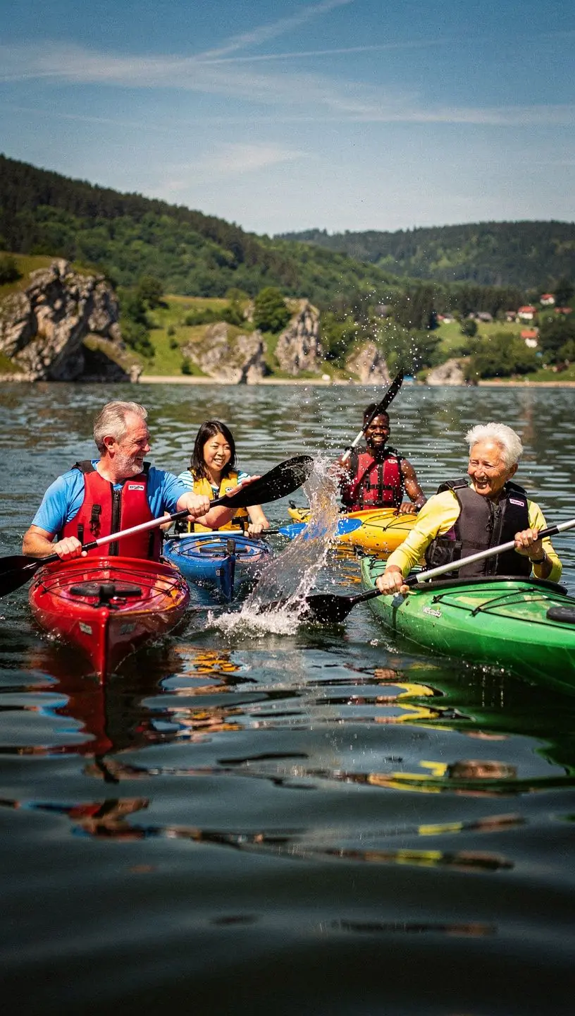 Boats anchored near the picturesque shore of Orava reservoir, surrounded by nature.